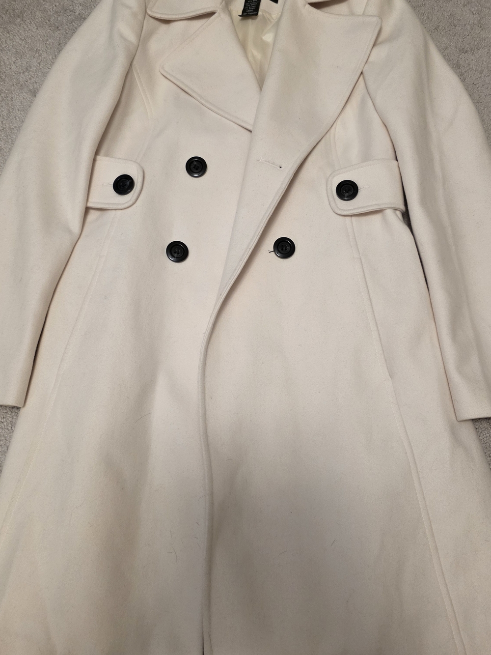 Moda International Double-Breasted Light Cream Peacoat with Black Buttons